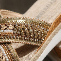 Dahlia | Linen Platform Wedge Sandals