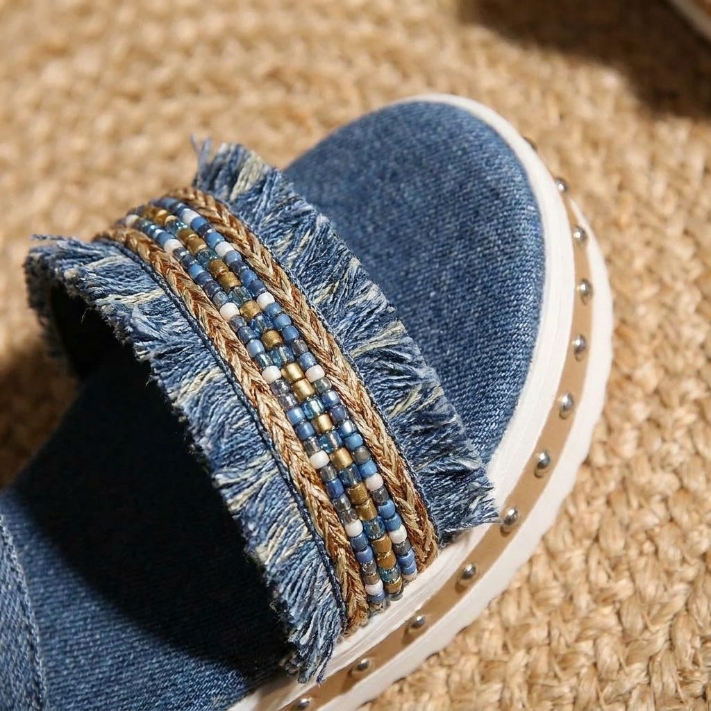 Kiara | Women’s Denim Tassel Sandals