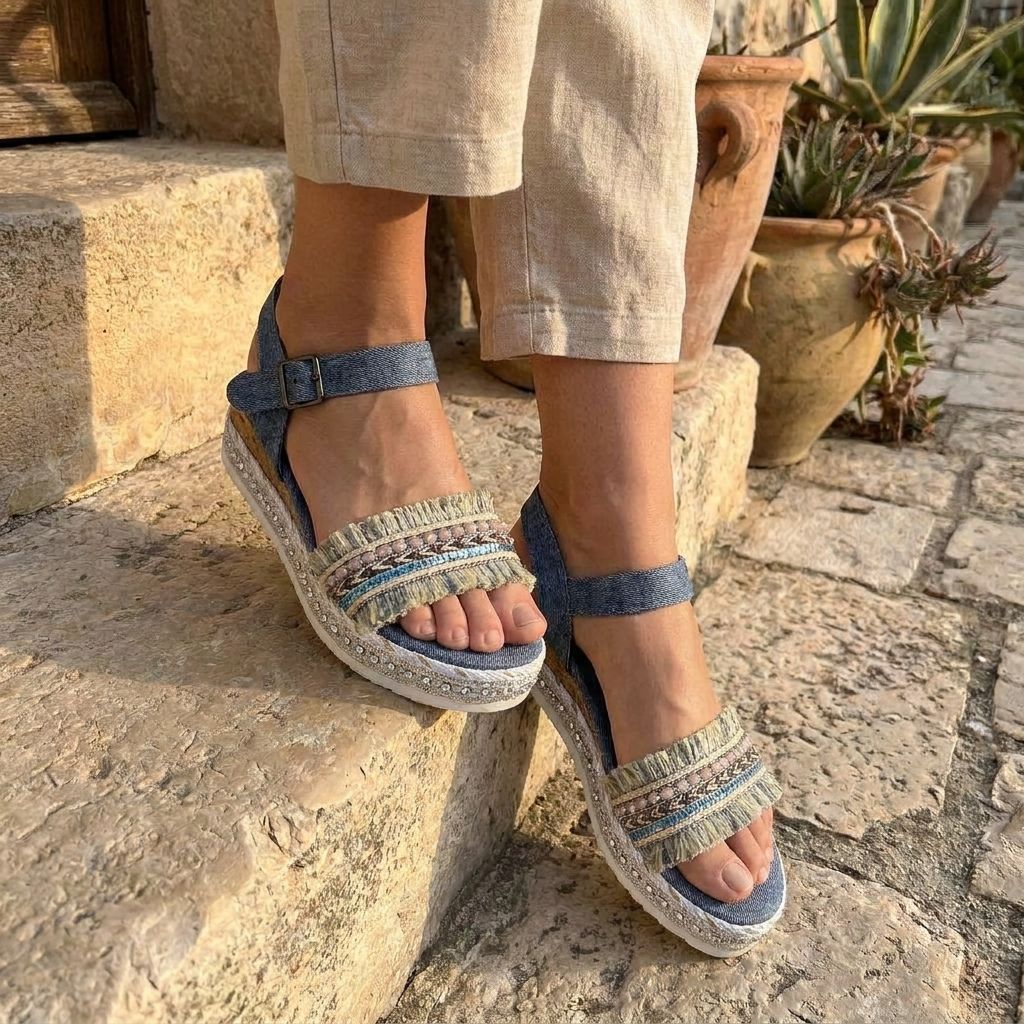 Kiara | Women’s Denim Tassel Sandals