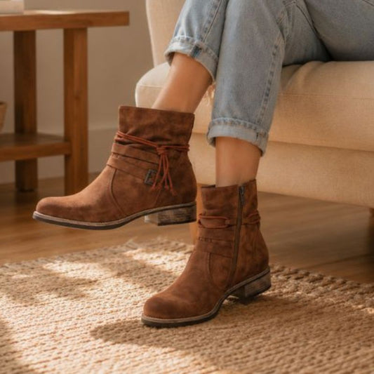 Roxanne | Orthopedic Buckle Side-Zip Western Ankle Boots