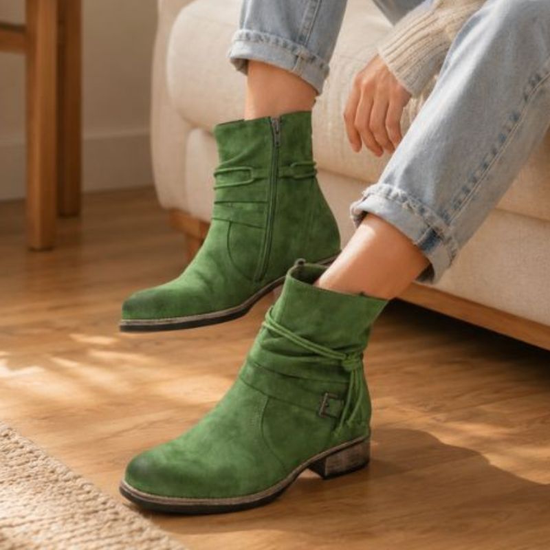 Roxanne | Orthopedic Buckle Side-Zip Western Ankle Boots
