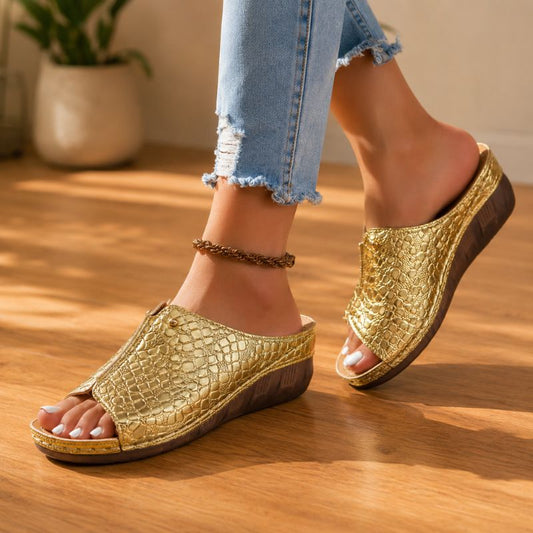 Selena | Women’s Croc-Embossed Wedge Sandals