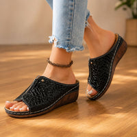 Selena | Women’s Croc-Embossed Wedge Sandals