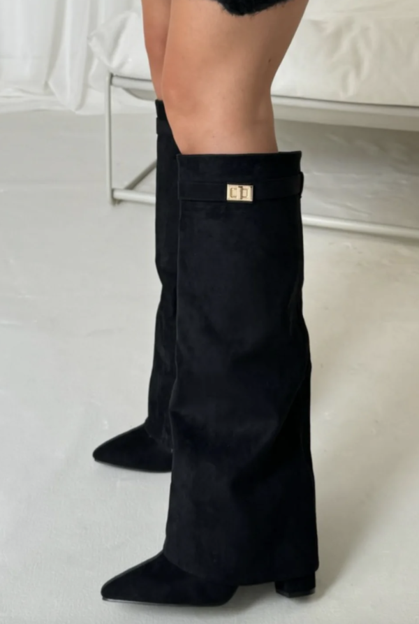 Women's Boots – Suede – Knee-High – Pointed Toe – Block Heel – Elegant Fit