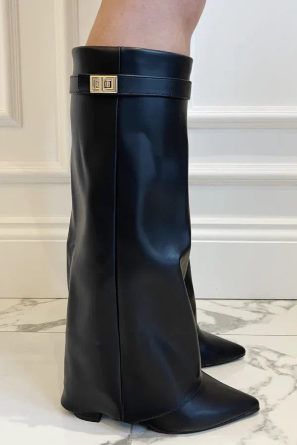 Women's Boots – Suede – Knee-High – Pointed Toe – Block Heel – Elegant Fit