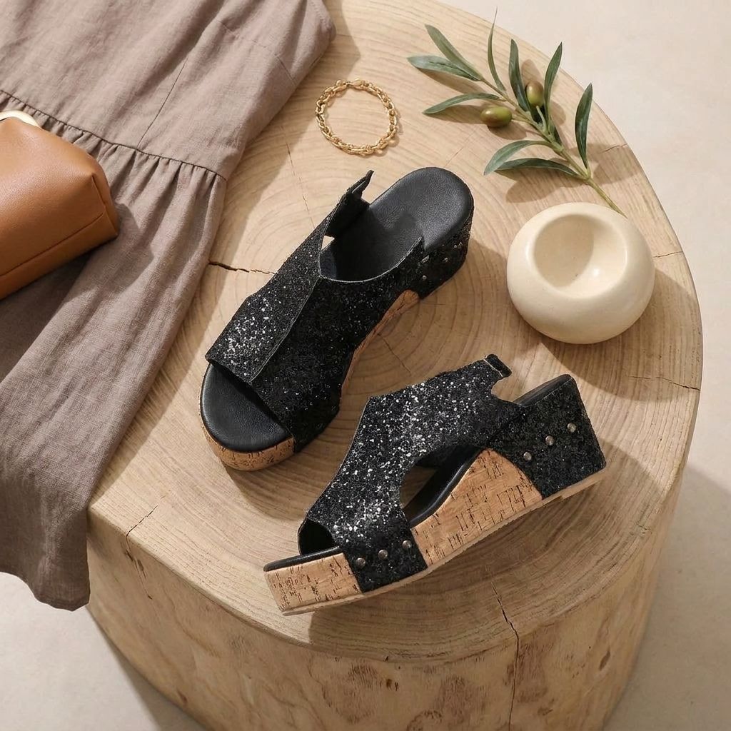 Lucia | Women’s Sequin Wedge Sandals