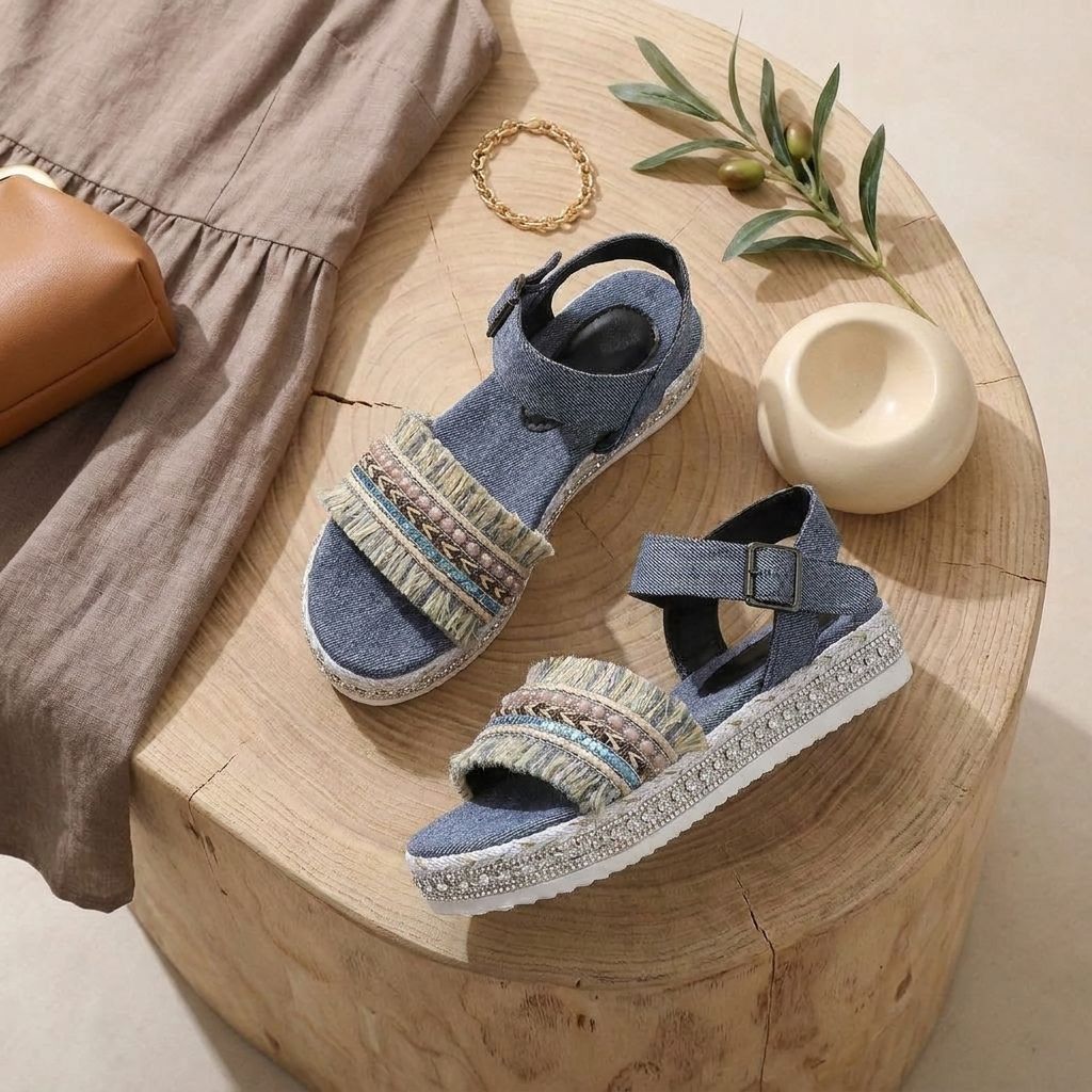 Kiara | Women’s Denim Tassel Sandals