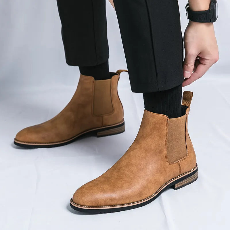Brock | Men’s British Style Pointed Leather Chelsea Boots