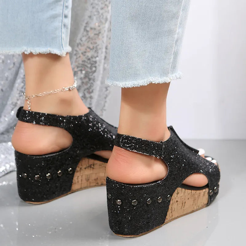 Lucia | Women’s Sequin Wedge Sandals