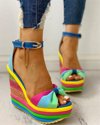 Orthopedic Rainbow Platform Wedge Sandals - Ankle-Strap Design