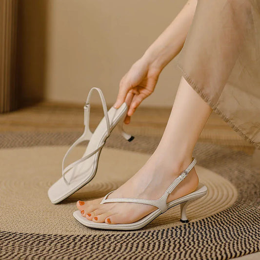Amara | Women’s Summer Soft Leather Sandals – Square Toe High Heels