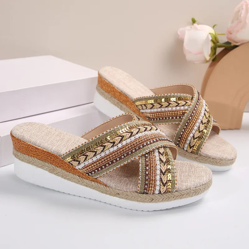 Dahlia | Women’s Summer Linen Wedge Sandals