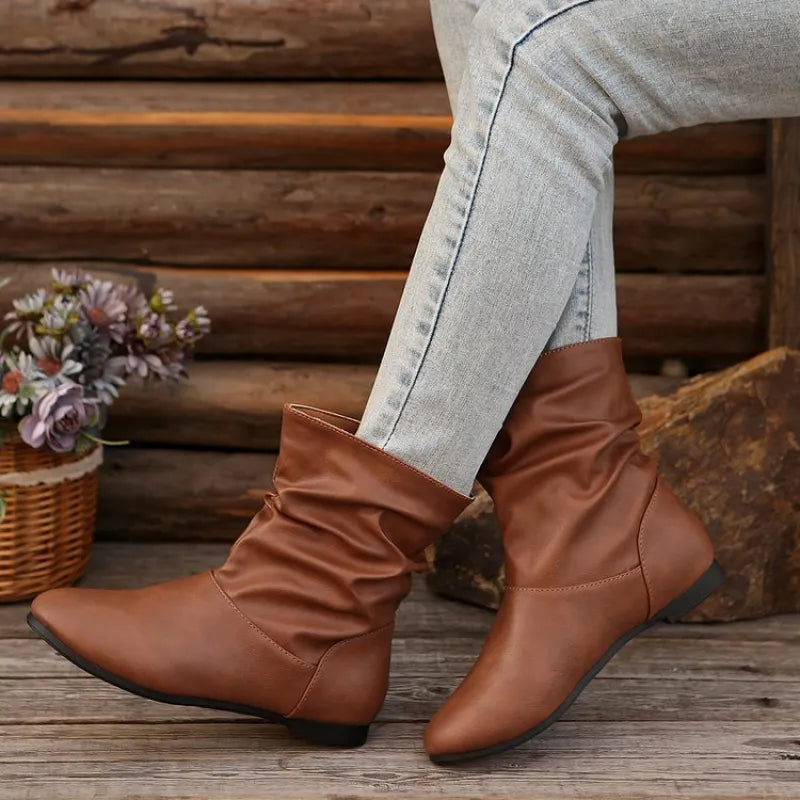 Camila | Women’s Round Toe Flat Cowboy Ankle Boots