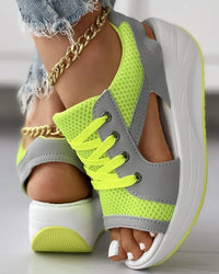 Orthopedic Sport Wedge Sandals - Colorblock Lace-Up Design
