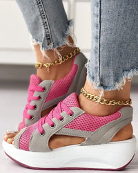 Orthopedic Sport Wedge Sandals - Colorblock Lace-Up Design