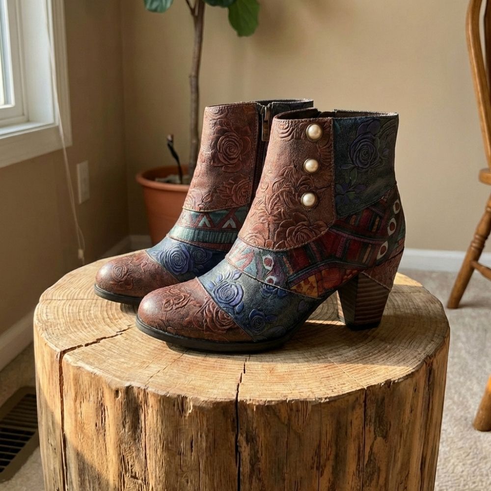 Ella | Women's Floral-Patterned Heeled Boots