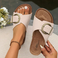 Fabiola® | Beige Slippers Women'S Sandals With Large Buckle