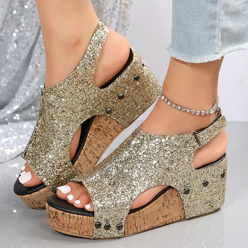 Lucia | Women’s Sequin Wedge Sandals