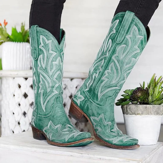Katie | Women’s Summer Embroidered Long Pointed-Toe Boots