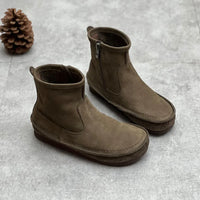 Julia | Women’s Vintage Leather Ankle Boots – Flat, Round Toe & Side Zipper