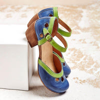 Orthopedic Leather Closed-Toe Wedge Sandals - Ankle Strap Design