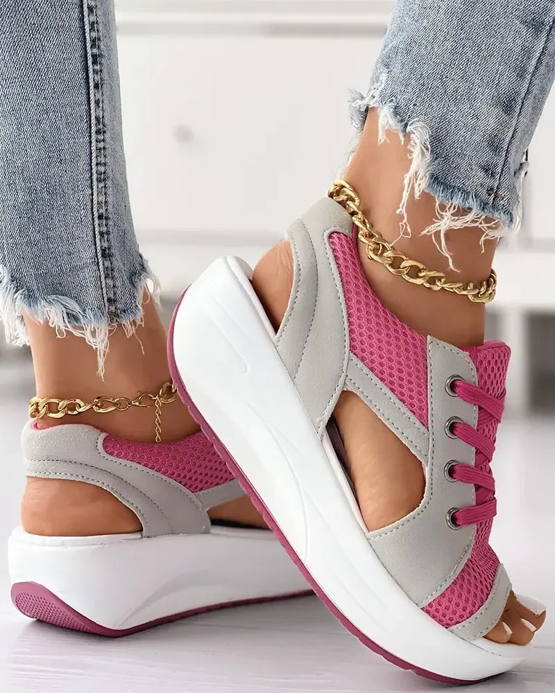 Orthopedic Sport Wedge Sandals - Colorblock Lace-Up Design