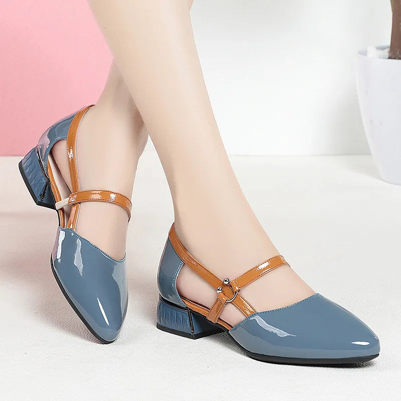 Rhea | Women’s Contrast Leather Hollow Sandals