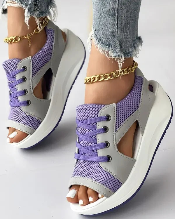 Orthopedic Sport Wedge Sandals - Colorblock Lace-Up Design