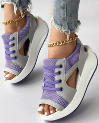 Orthopedic Sport Wedge Sandals - Colorblock Lace-Up Design