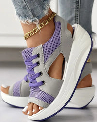 Orthopedic Sport Wedge Sandals - Colorblock Lace-Up Design