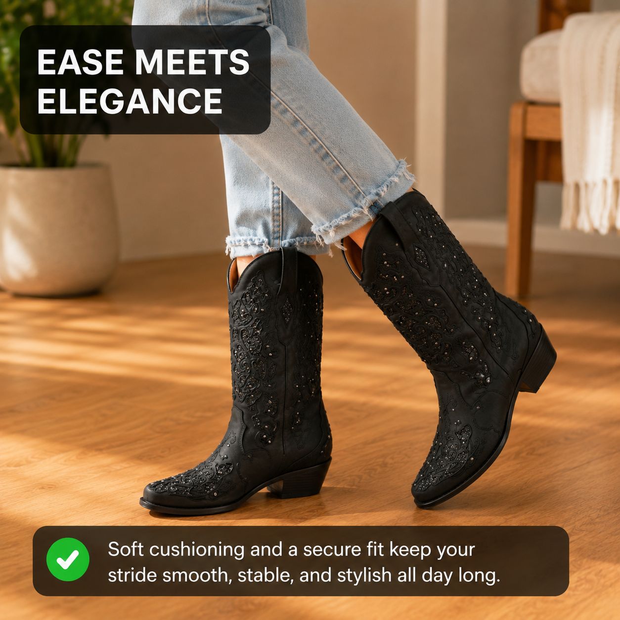 Stella | Glamorous Women’s Rhinestone Floral High Boots