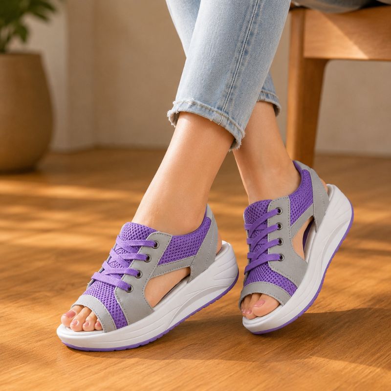 Orthopedic Chunky Wedge Sandals - Lace Up Design