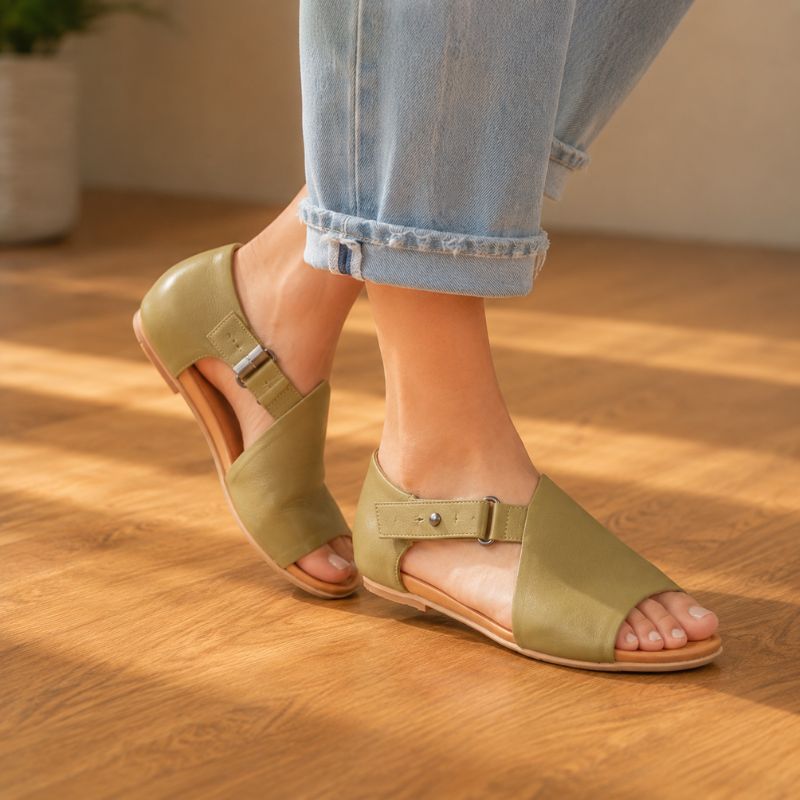 Orthopedic Leather Slide Sandals - Wide Band Open-Toe Design