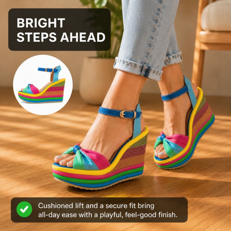 Orthopedic Rainbow Platform Wedge Sandals - Ankle-Strap Design
