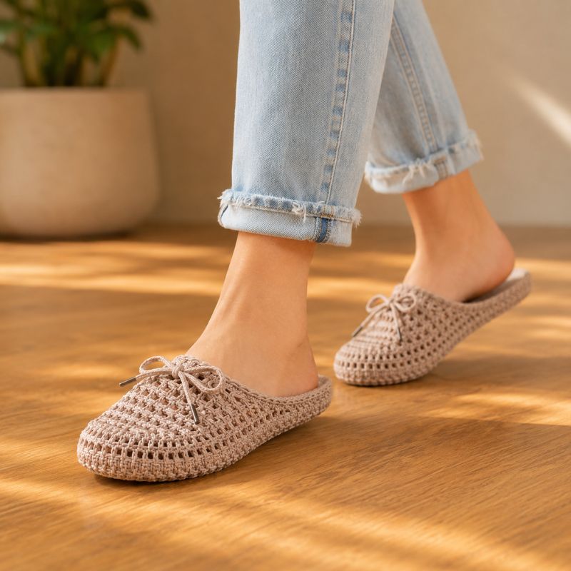 Orthopedic Woven Slip-On Sandals - Crochet Bow Design
