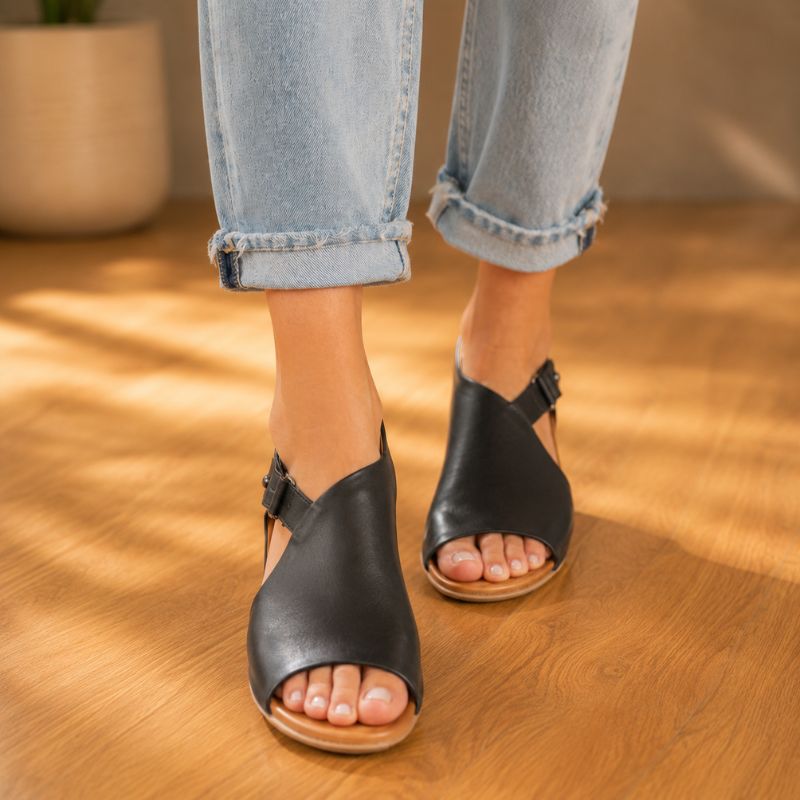 Orthopedic Leather Slide Sandals - Wide Band Open-Toe Design