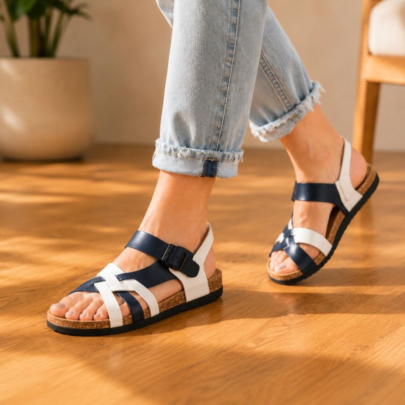 Orthopedic Flat Leather Sandals - Adjustable Slingback Design