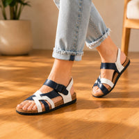 Orthopedic Flat Leather Sandals - Adjustable Slingback Design