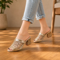 Orthopedic Comfort Wedge Sandals - Rhinestone Slip-On Design