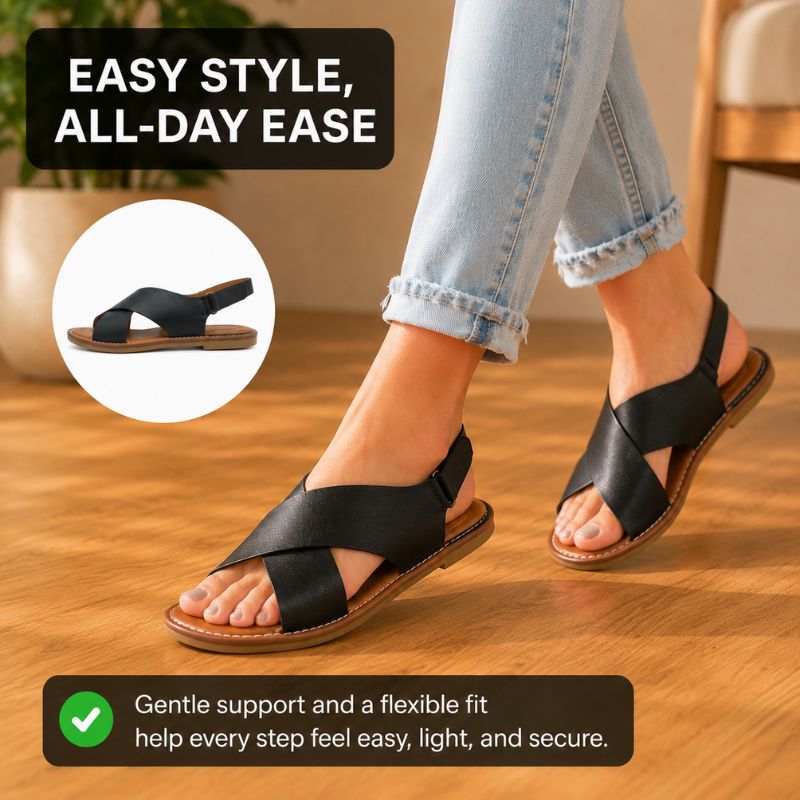Orthopedic Leather Flat Sandals - Crisscross Slingback Design
