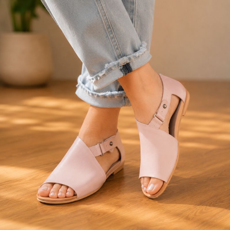 Orthopedic Leather Slide Sandals - Wide Band Open-Toe Design