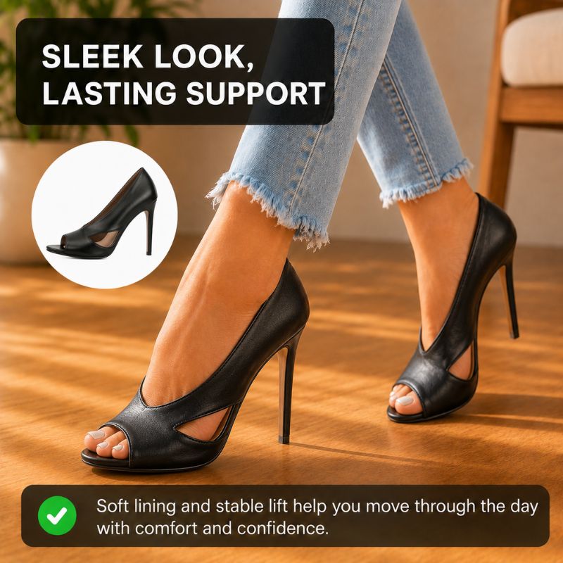 Orthopedic Leather Stiletto Sandals - Peep-Toe Cutout Design