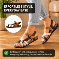 Orthopedic Flat Leather Sandals - Adjustable Slingback Design