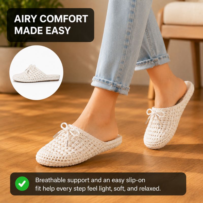 Orthopedic Woven Slip-On Sandals - Crochet Bow Design