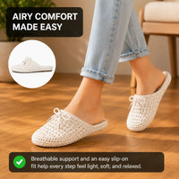 Orthopedic Woven Slip-On Sandals - Crochet Bow Design