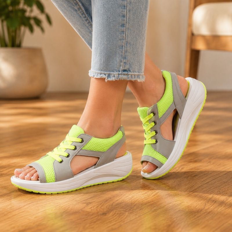 Orthopedic Chunky Wedge Sandals - Lace Up Design