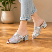 Orthopedic Comfort Wedge Sandals - Rhinestone Slip-On Design