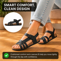 Orthopedic Flat Leather Sandals - Adjustable Slingback Design