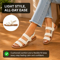 Orthopedic Leather Flat Sandals - Triple-Strap Buckle Design