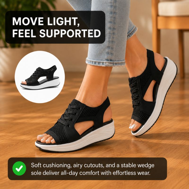 Orthopedic Chunky Wedge Sandals - Lace Up Design